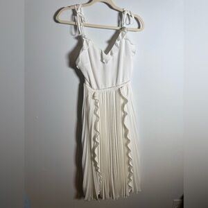 Two Sisters The Label Ivory Pleated Ruffle Midi Dress Bridal Shower Romantic XS